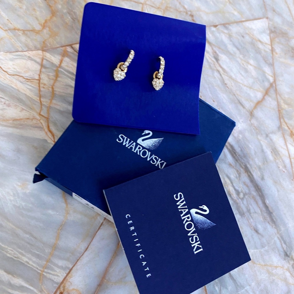 Swarovski Gold Heart Drop Earrings Crystal Pave Huggie Hoop Dangle - Picture 7 of 14